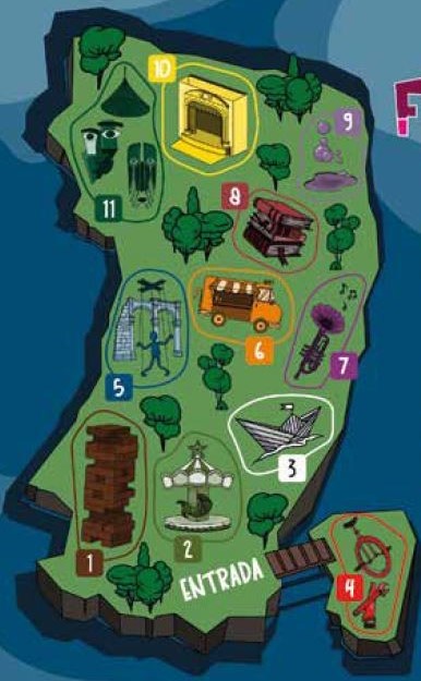 Plano ilustrado de Isla Fantasía con la ubicación de cada zona